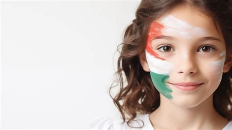 Premium Photo | Portrait of Hungarian smiling little girl with her face painted in Hungary flag ...