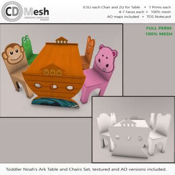 Second Life Marketplace - Toddler Ark Table and Chairs Set [Full Perm | Mesh]