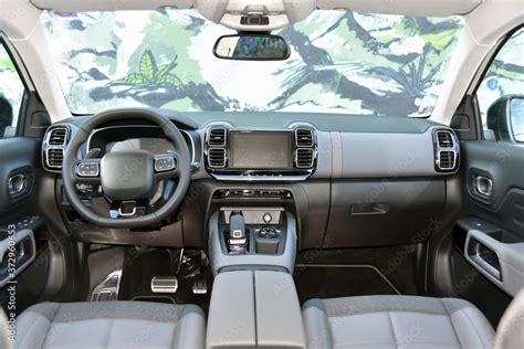 Dashboard of a modern SUV. Interior of a modern suv. Stock Photo ...