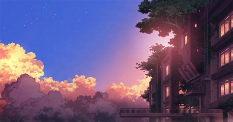 24 Wallpaper Anime Notebook- Download 1366x768 Anime Landscape Building Sunset Clouds Sumber ...