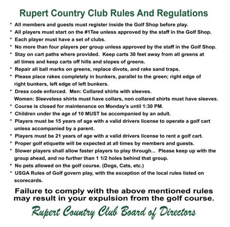 Course Rules | Rupert County Club - Rupert, Idaho