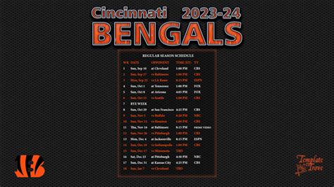 2023-2024 Cincinnati Bengals Wallpaper Schedule