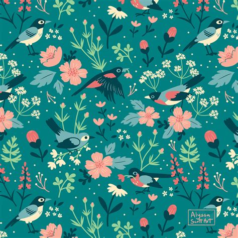 alyssascottart:Birds & Blooms Pattern – with a little added animation!