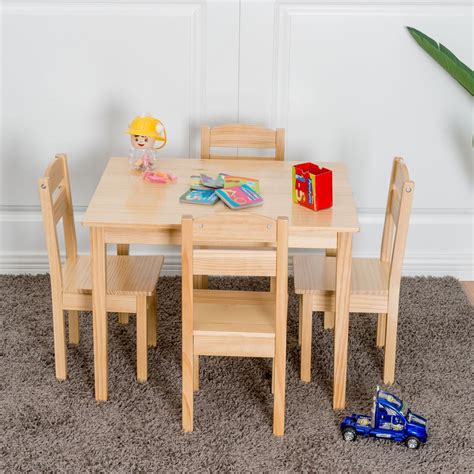 Gymax Children Play Table Chair 5PCS Set Pine Wood Kids Table - Walmart.com