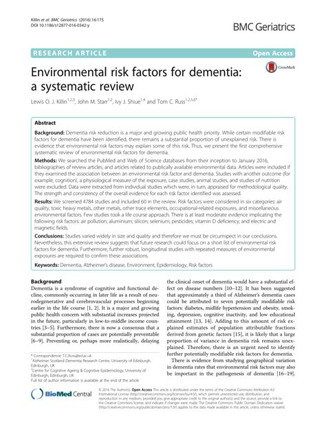 (PDF) Environmental risk factors for dementia: a systematic review