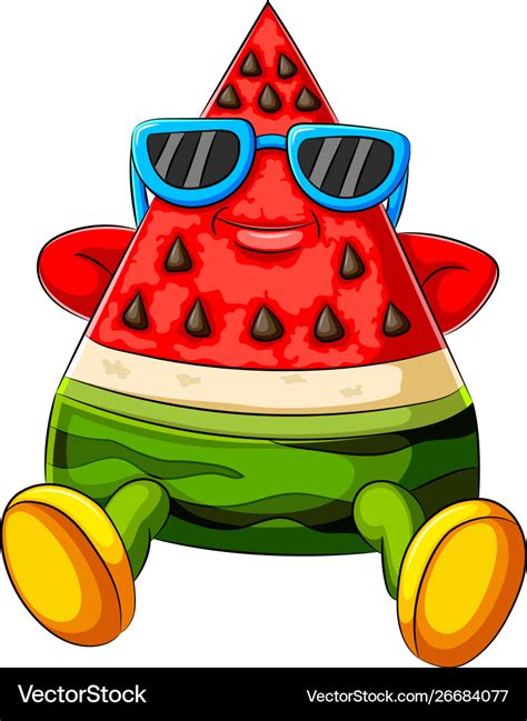 Funny watermelon cartoon sunbathing with black Vector Image