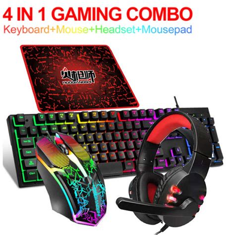 4 In 1 Wired Gaming Set Rgb Ergonomic Keyboard and Mouse Combos ...