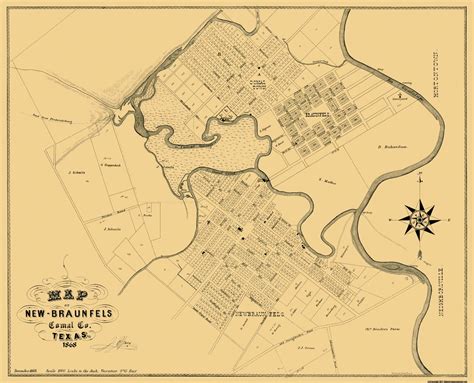 Historic City Map - New Braunfels Texas - Groos 1868 - 28.44 x 23 - Vi ...