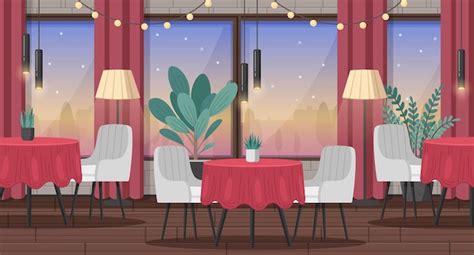 Premium Vector | Restaurant interior cartoon scene with fancy furniture ...