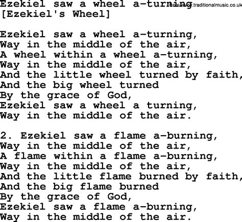 Old American Song - Lyrics for: Ezekiel Saw A Wheel A-Turning, with PDF