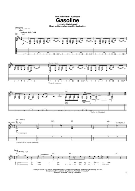 Gasoline" Sheet Music by Audioslave for Guitar Tab - Sheet Music Now