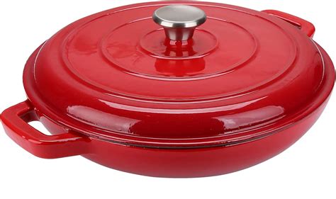 Amazon.com: Puricon Enameled Cast Iron Casserole Braiser Pan 3.8 Quart, Ceramic Enamel Cookware ...