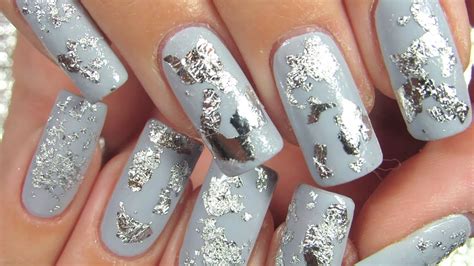 Silver Foil Nail Art On Natural Nails - YouTube