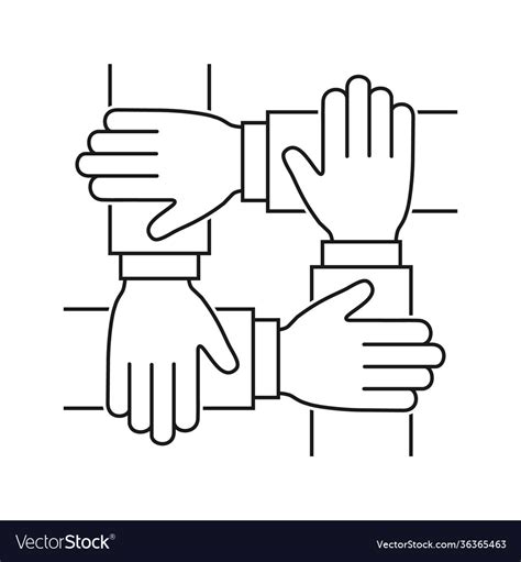 Hands together line icon teamwork sign on white Vector Image