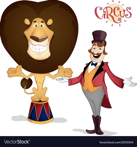 Circus tamer and lion posing Royalty Free Vector Image