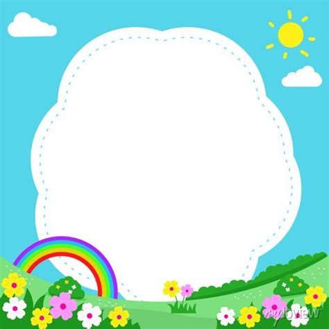 Cute nature landscape background. frame template design with • wall stickers children, children ...