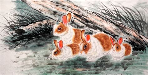 Chinese Rabbit Painting 0 4680010, 69cm x 138cm(27〃 x 54〃)