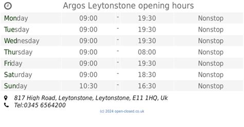 Argos Leytonstone opening times, 817 High Road, Leytonstone