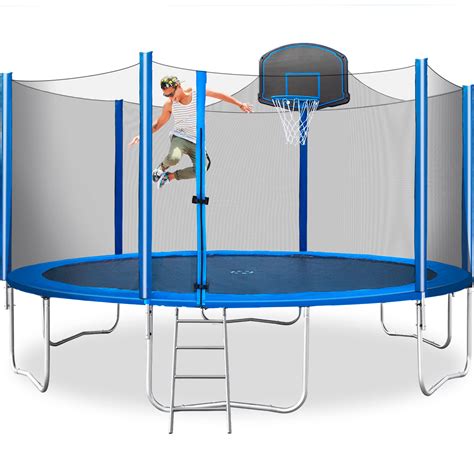 15-Foot Kids Trampoline with Basketball Hoop, Outdoor Trampoline with Safety Enclosure Net ...