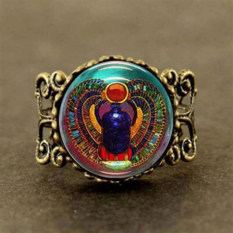 VINTAGE Scarab Glass Tile Ring Egyptian jewelry steampunk mens Egypt ...