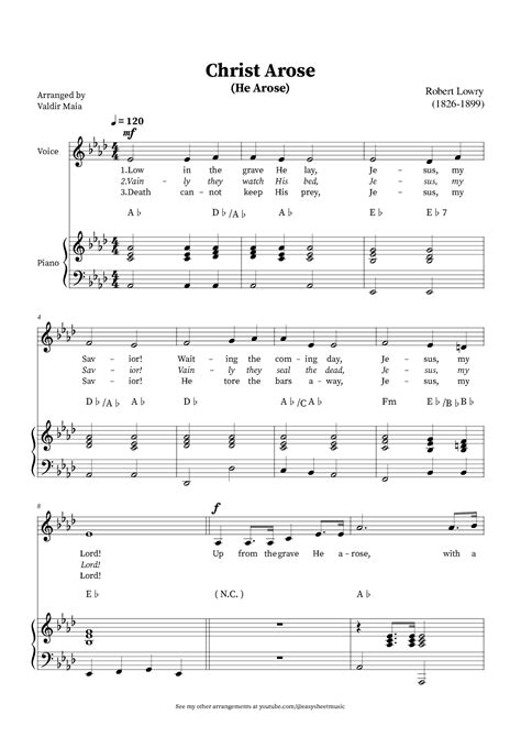 Christ Arose (He Arose) - Voice an Piano (with chords in Ab) Sheet ...