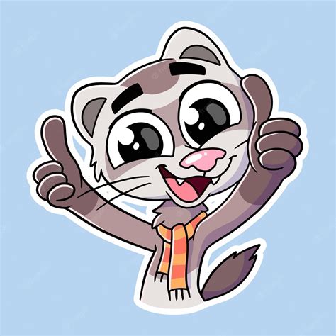 Premium Vector | Cute cat sticker giving thumbs up with happy face wearing scarf