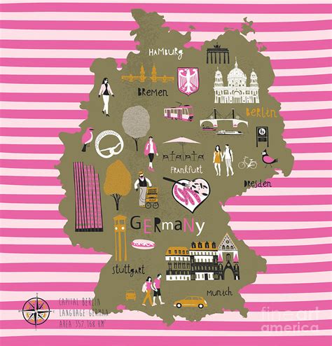 Cartoon Map Of Germany With Legend Icons Digital Art by Lavandaart - Pixels