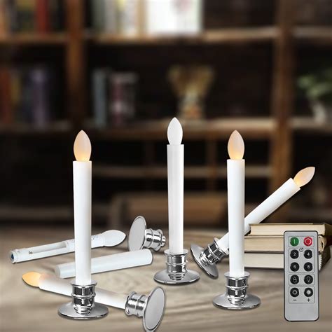 Flameless Taper Candles Electric Window White Candles with Removable Holders LED Christmas Timer ...