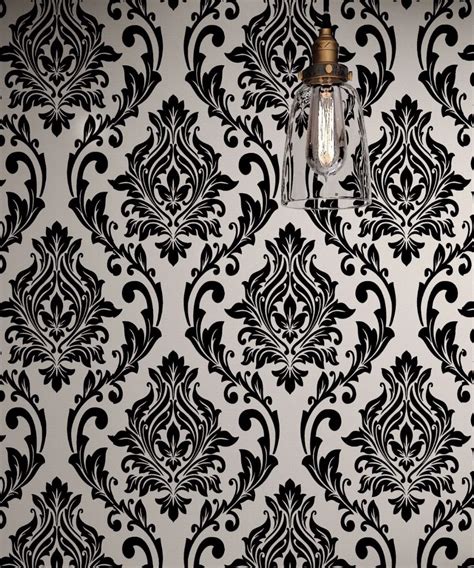 Black and Gray Damask Wallpaper Rolls Velvet Flocked Textured Victorian Decor-in Wallpapers from ...