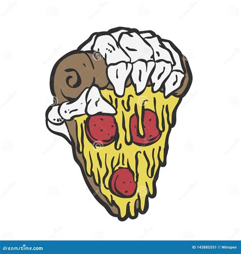 Skeleton Hand Holding a Pizza Stock Vector - Illustration of food, skeleton: 143885551