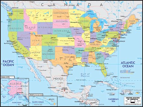 Detailed Political Map of United States of America - Ezilon Maps
