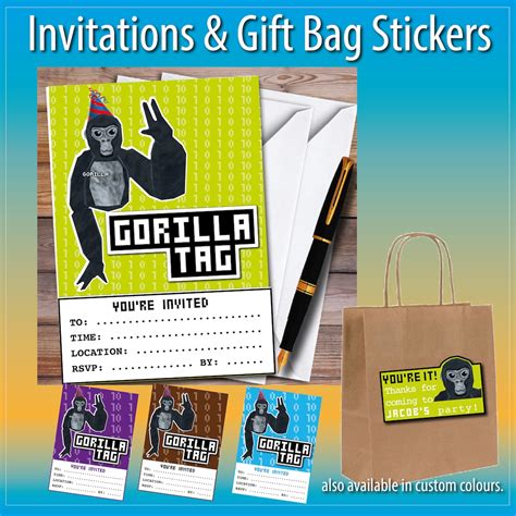 GORILLA TAG BIRTHDAY Invitations Kids Birthday Invite Goody Bag ...