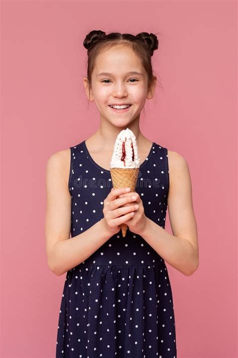 Little Girl Enjoying Big Ice Cream Cone Stock Image - Image of adorable, pretty: 150239469