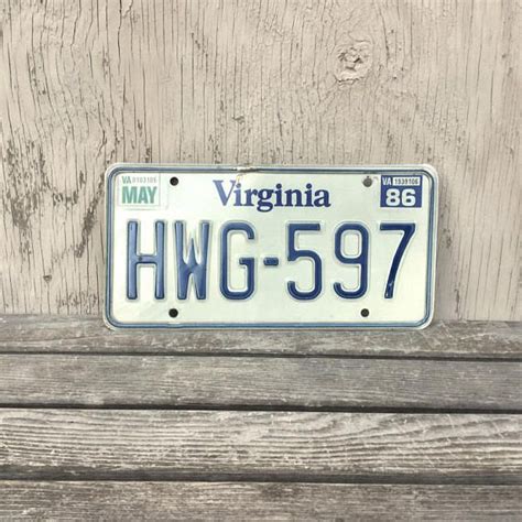 Vintage Va License Plate HWG-597 1986 Virginia Tag | Etsy | License plate, Etsy, Plates