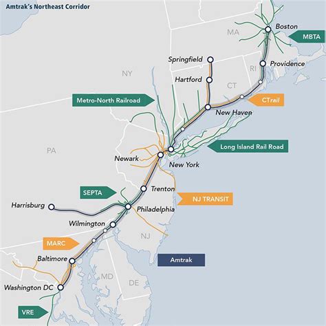 Amtrak's Northeast Corridor, with connecting regional services : r/MapPorn