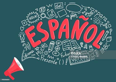 Espanol Megaphone With Language Hand Drawn Doodles And Lettering Stock Illustration - Download ...