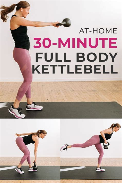 a woman is doing kettlebell exercises on a mat with the words 30 ...