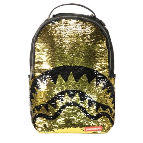 Sprayground Gold Sequin Shark Backpack | Stuarts London