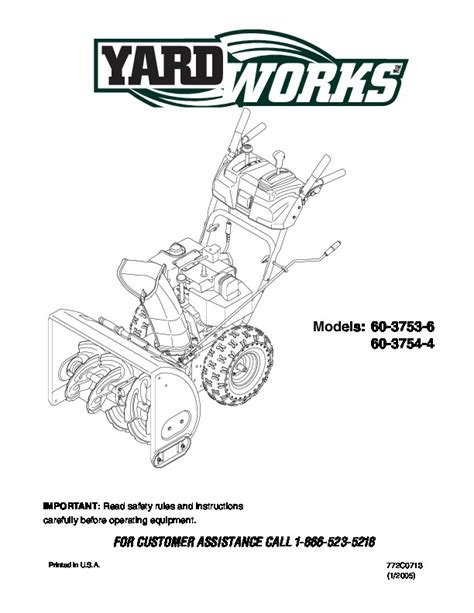 MTD Yardworks 603753-6 60 3754-4 Snow Blower Owners Manual