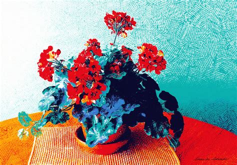 Red Geraniums Still Life Painting by Susan Schroeder