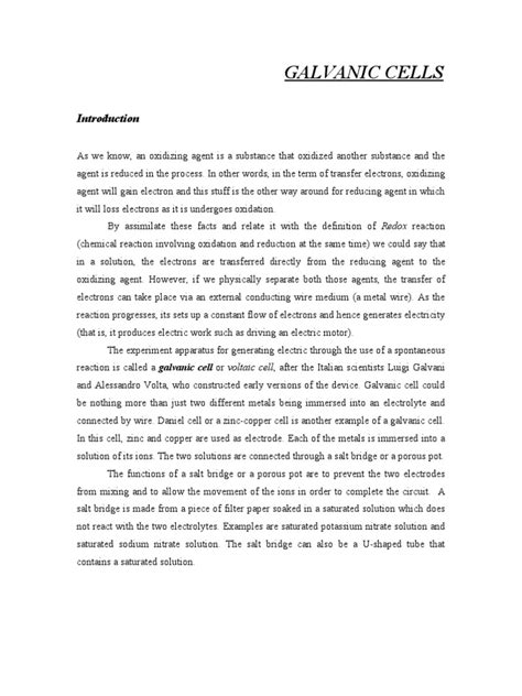 Galvanic Cells | PDF | Redox | Electrochemistry