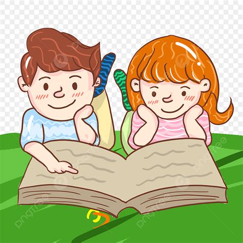 Cartoon Child Reading Book Clipart Hd PNG, Reading Books Together Boy Girl Cartoon Illustration ...