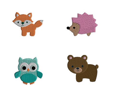 Mini Woodland Animals Machine Embroidery Design Set