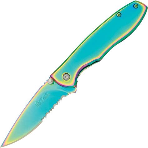 Magnum 01YA107 Rainbow II 440 Stainless Partially Serrated Rainbow Finish Knife with Stainless ...