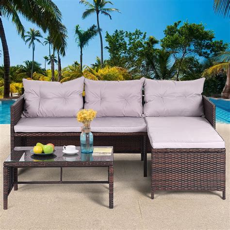 Gymax 3PC Rattan Furniture Sofa Lounge Chaise Set Outdoor Patio Garden - Walmart.com