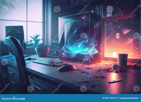 Futuristic Workspace with Hologram Computer Stock Illustration ...