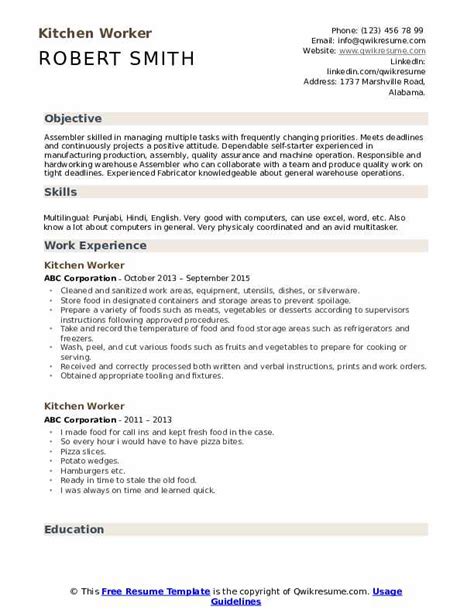 Sample Kitchen Worker Resume ~ Certificate Letter