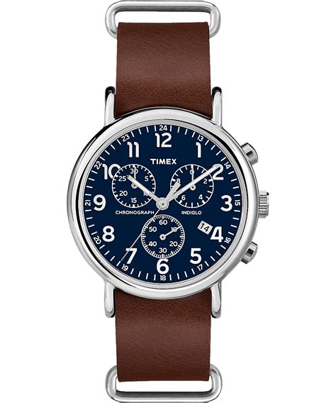 Weekender Chrono 40mm Dark Leather Watch - Timex US