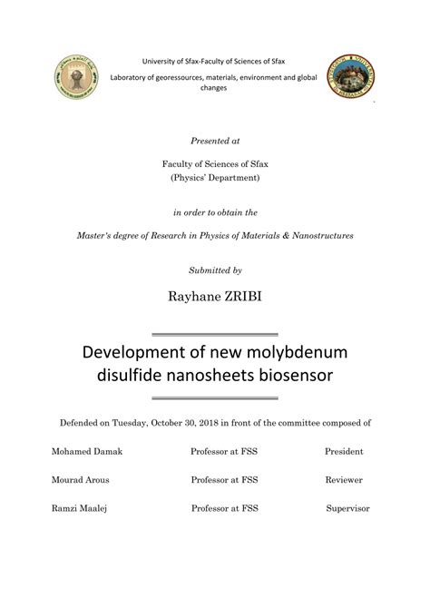 (PDF) Development of New Molybdenum Disulfide Nanosheets Biosensor