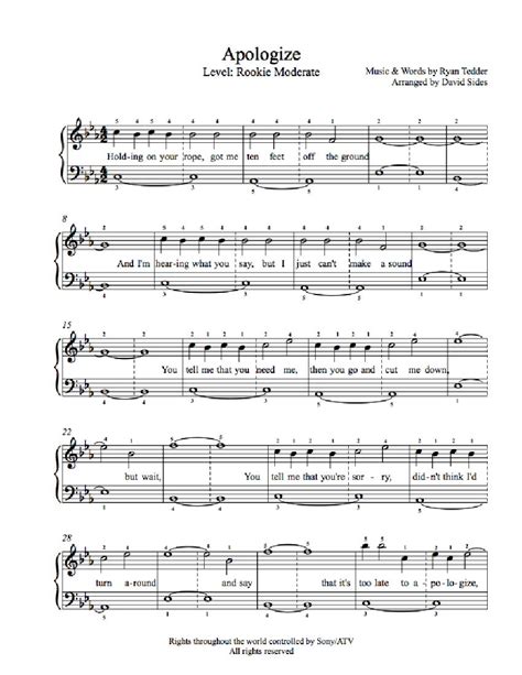 Apologize Piano Sheet Music Free Printable - Free Printable